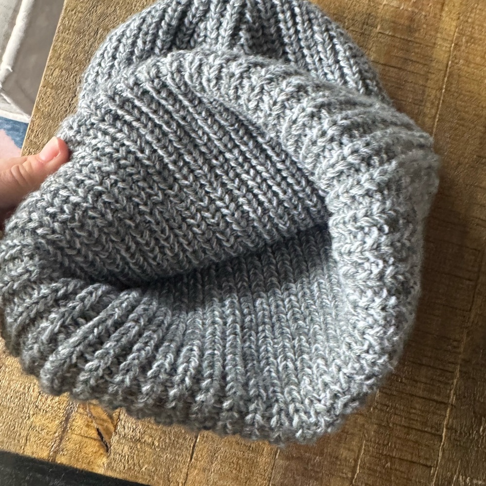 “Let’s Go Beach Combing” Gray Knit Beanie with Embroidered Design - Picture 3 of 6
